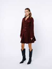 Ciebon Laurie Belted Mini Dress - Brown Wine-Hand In Pocket