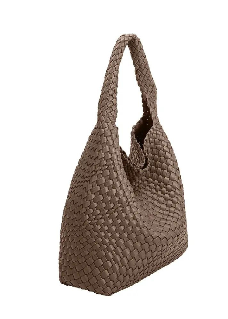 Melie Bianco Johanna Vegan Large Shoulder Bag- Stone-Hand In Pocket