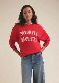 Favorite Daughter Collegiate Sweatshirt- Haute Rouge-Hand In Pocket