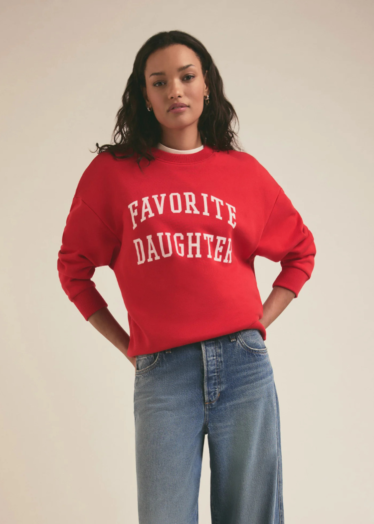 Favorite Daughter Collegiate Sweatshirt- Haute Rouge-Hand In Pocket