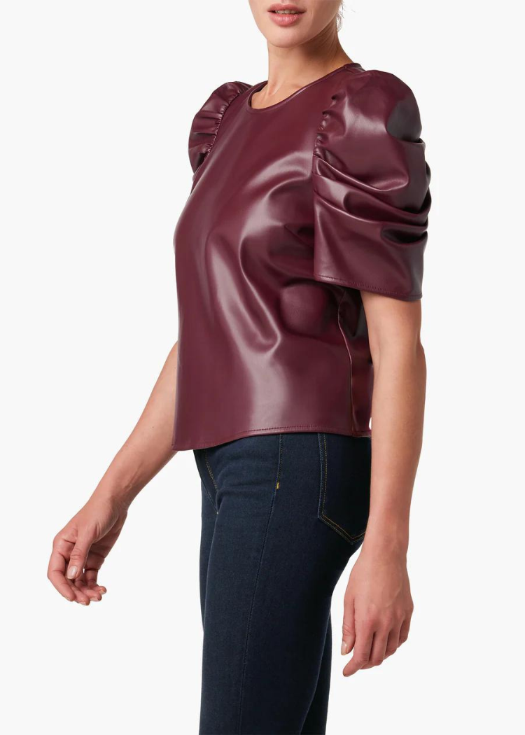 Joe's Jeans The Kira Vegan Leather Puff Sleeve Top-Hand In Pocket