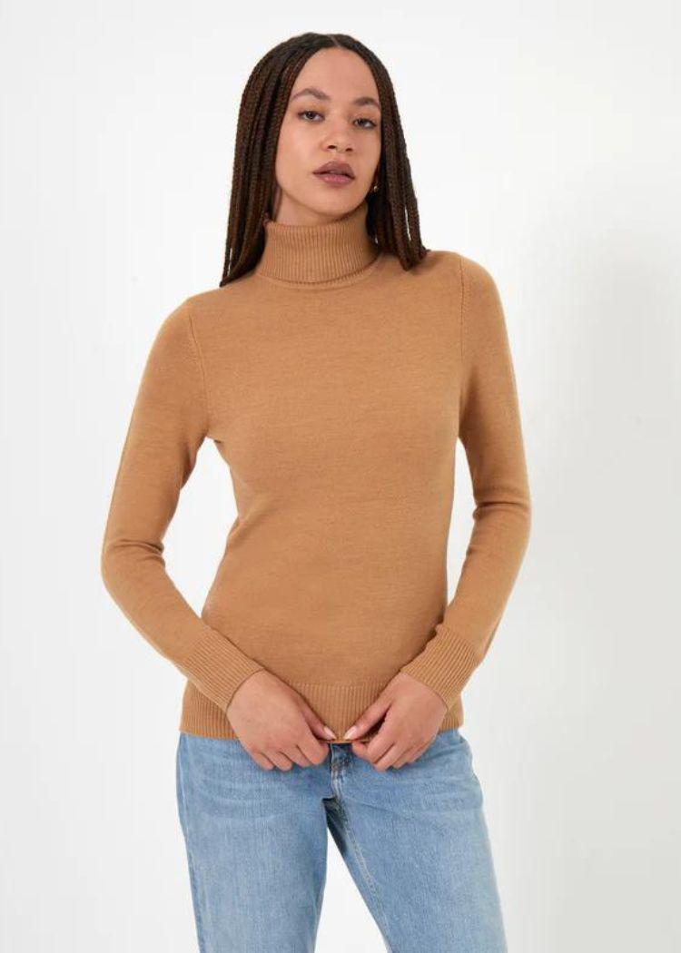 French Connection Baby Soft Turtleneck - Camel ***FINAL SALE***-Hand In Pocket
