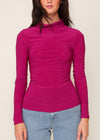 High Neck Knit Top with Side Ruched Detail- Magenta ***FINAL SALE*** |EXTRA 30% OFF|-Hand In Pocket