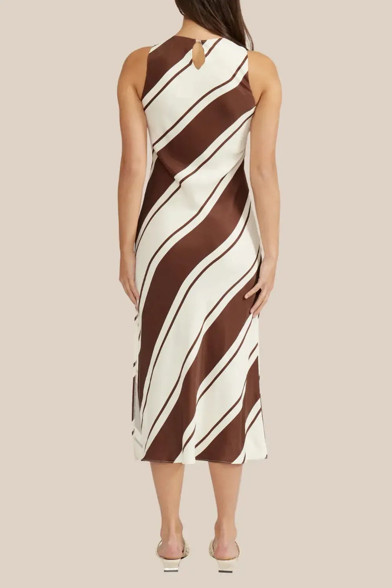 Lucy Paris Davina Bias Dress- Brown Cream-Hand In Pocket