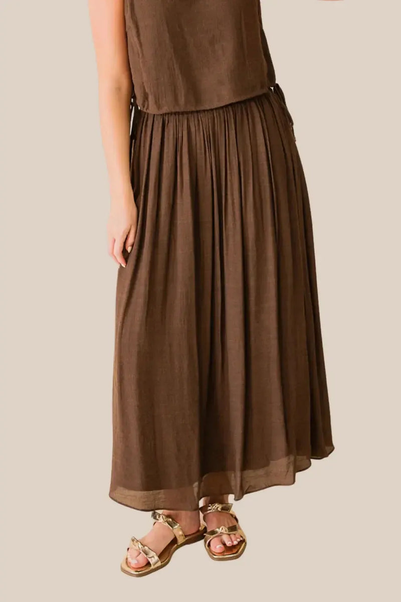Lucy Paris Mary Midi Skirt- Brown-Hand In Pocket