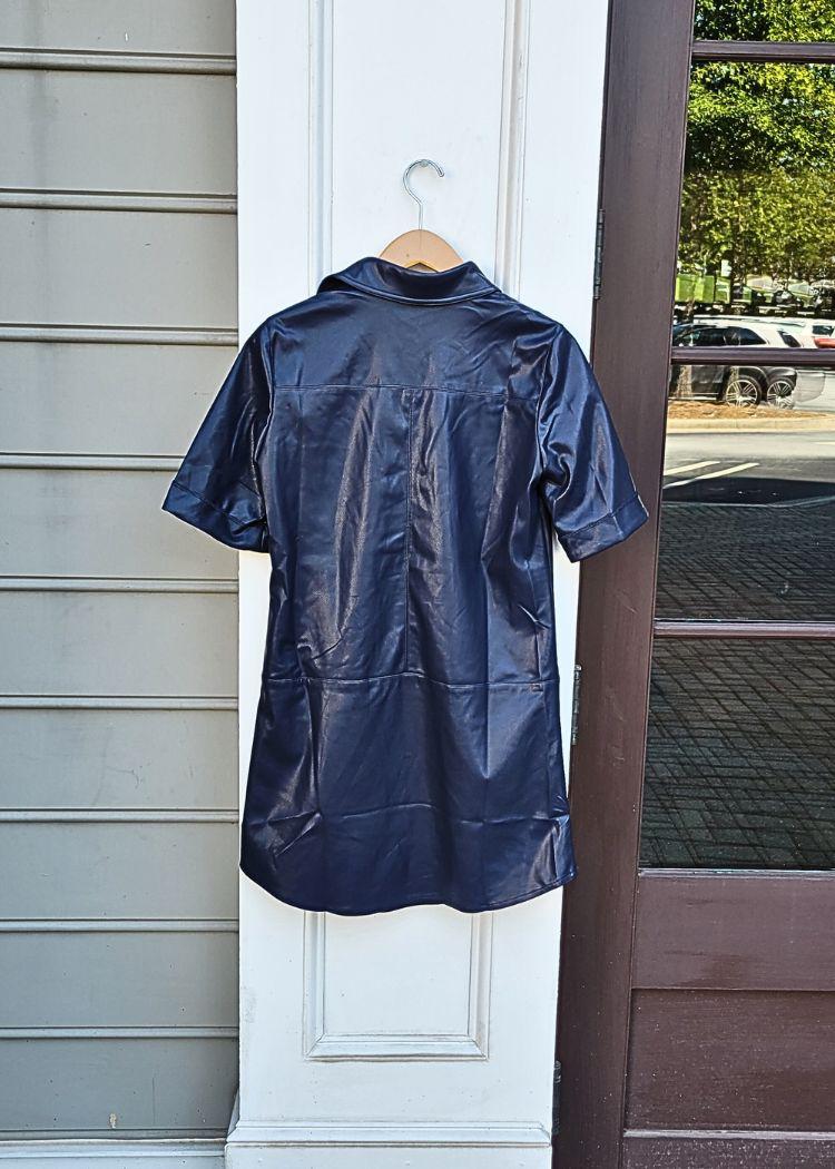 Remi Short Sleeve Button Up Leather Dress- ***FINAL SALE***-Hand In Pocket