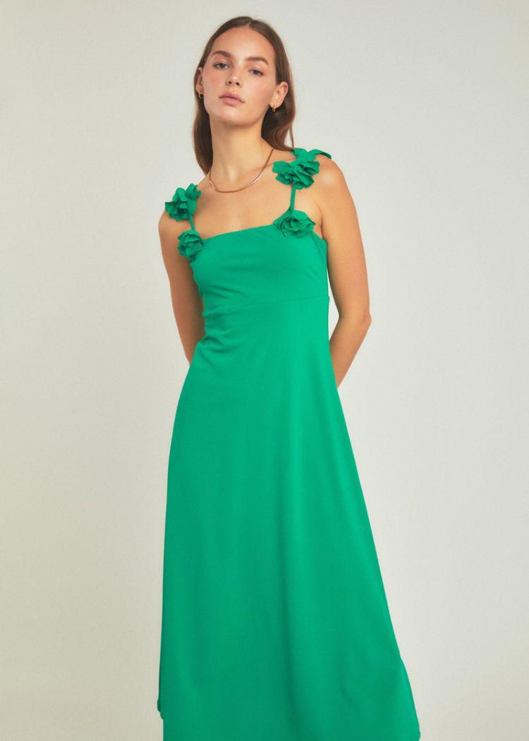 Rosette Detailed Shoulder Maxi Dress-Hand In Pocket