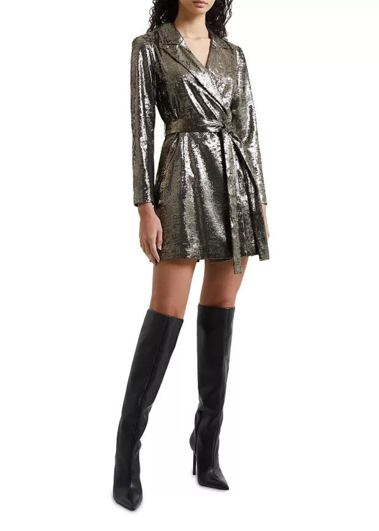 French Connection Alara Molten Metallic Dress-Hand In Pocket