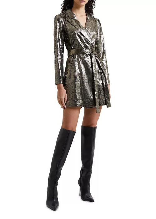 French Connection Alara Molten Metallic Dress-Hand In Pocket