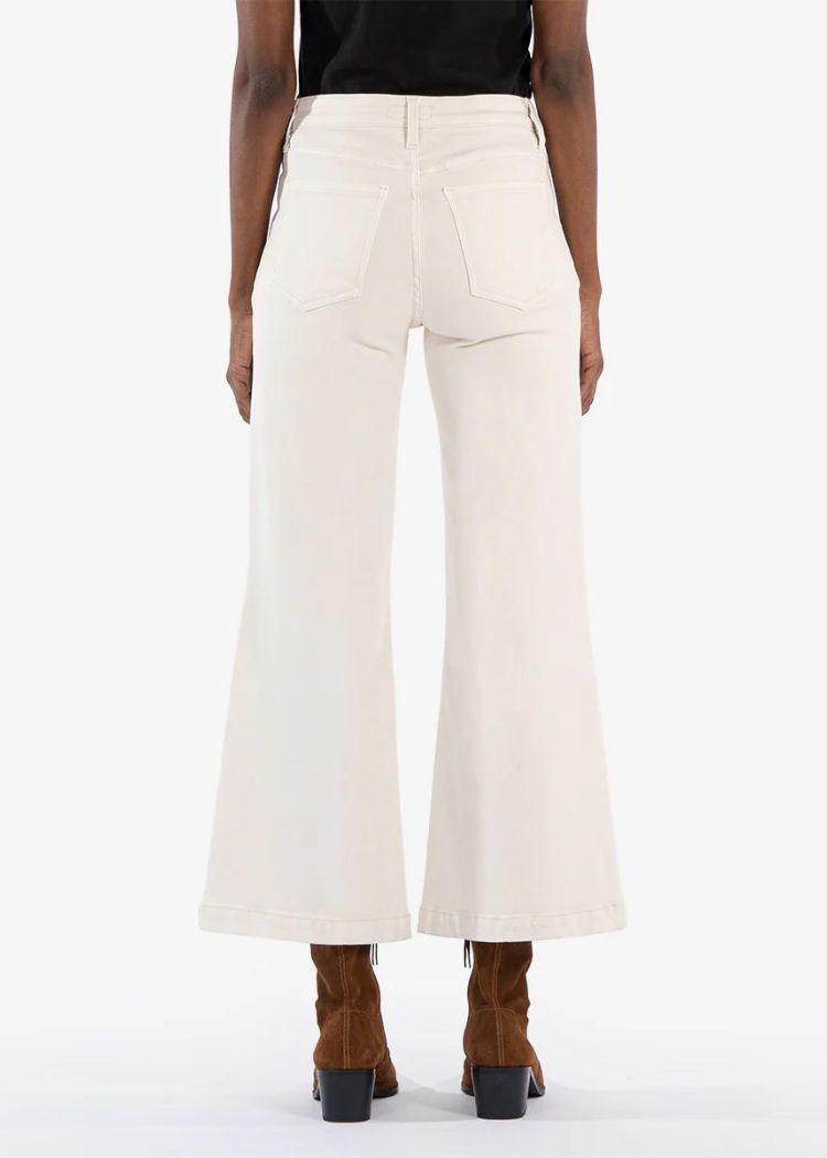 Kut Meg High Rise Wide Leg Double- Ecru-Hand In Pocket