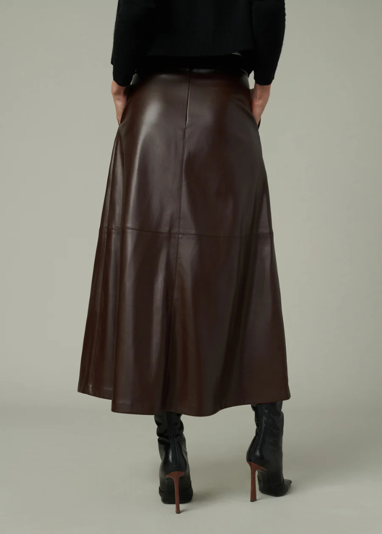 Joe's Jeans - The Tavi Leather Skirt-Coffee Bean-Hand In Pocket