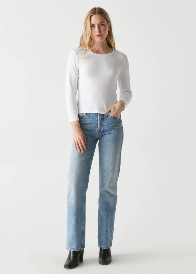 Emma 3/4 Sleeve Crop Tee - White-Hand In Pocket