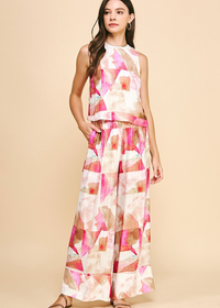 Madeline Abstract Print Tank and Pants Set-Hand In Pocket