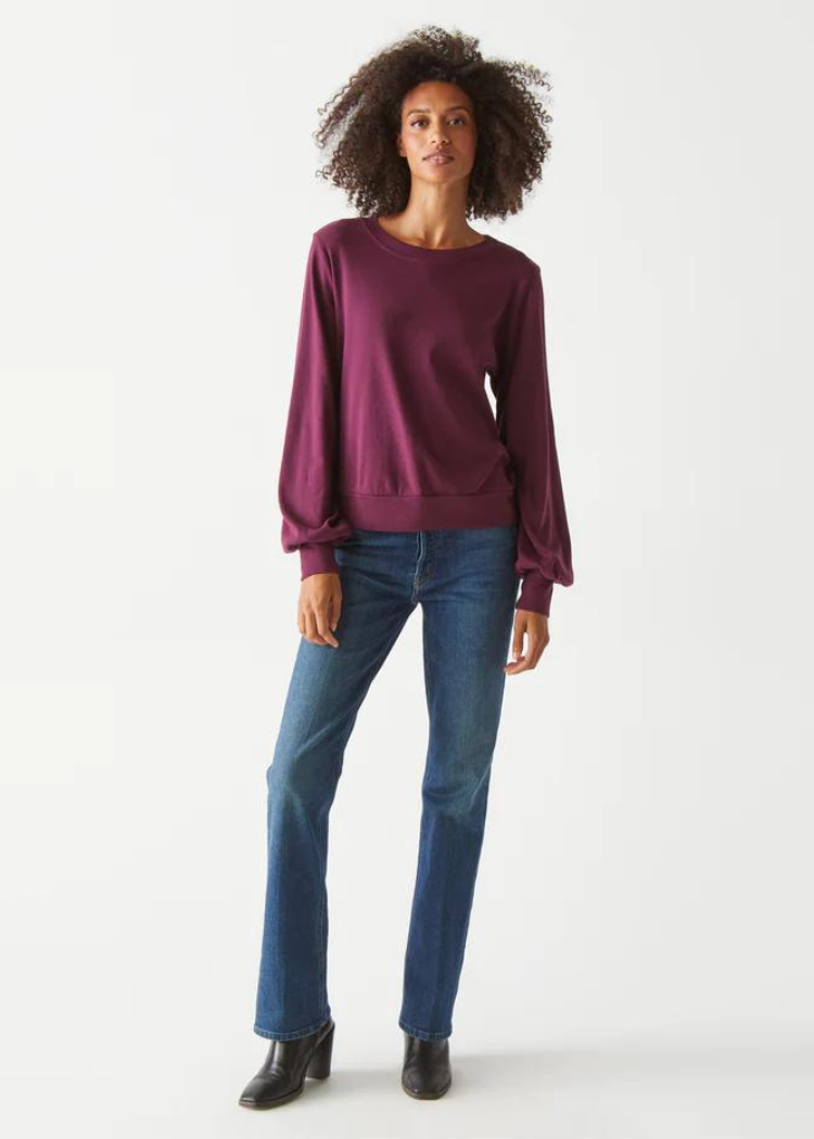 Mac Puff Sleeve Crew Neck - Plum ***FINAL SALE***-Hand In Pocket