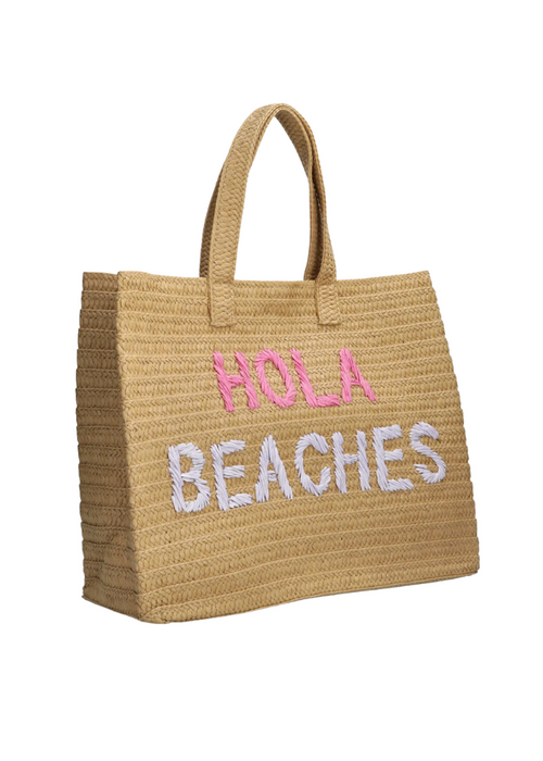 Hola Beaches Woven Tote - Sand Pink Rainbow-Hand In Pocket