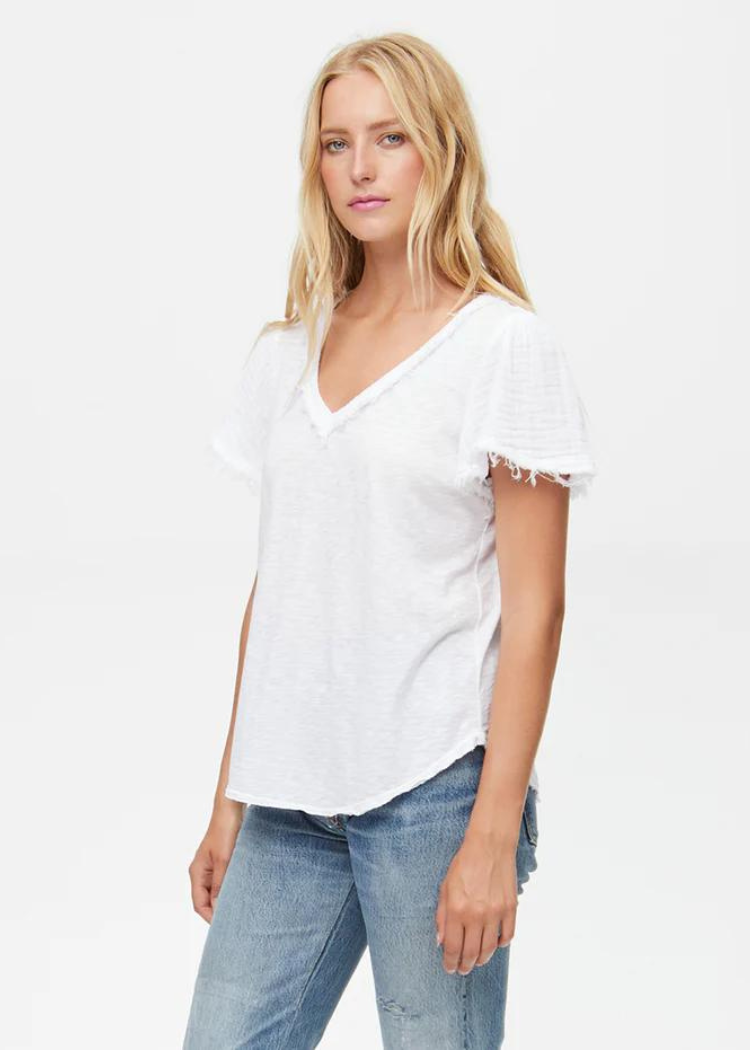 Michael Stars Tate Fabric Mix Tee-White ***FINAL SALE***-Hand In Pocket