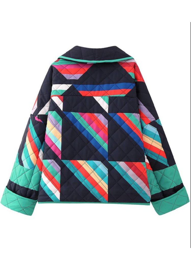 Lana Geometric Print Quilted Jacket-Hand In Pocket