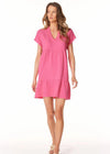 Bobi Tiered S/S V- Neck Dress- Tropical Pink-Hand In Pocket