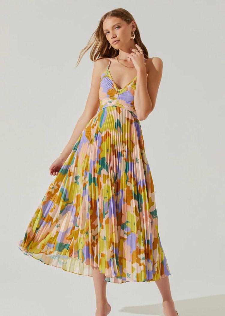 ASTR THE LABEL Blythe Dress - Lime Rust Floral-Hand In Pocket