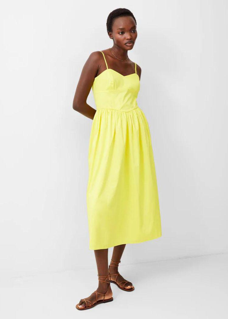 French Connection Florida Strappy Midi Dress- Blazing Yellow-Hand In Pocket