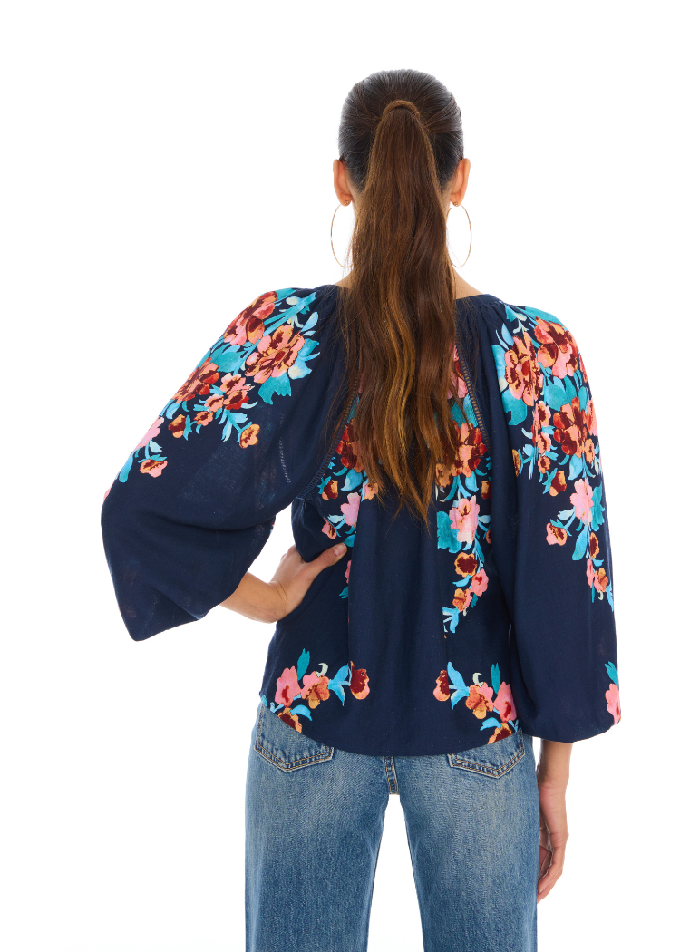 Allison Briella Blouse- Navy Floral-Hand In Pocket