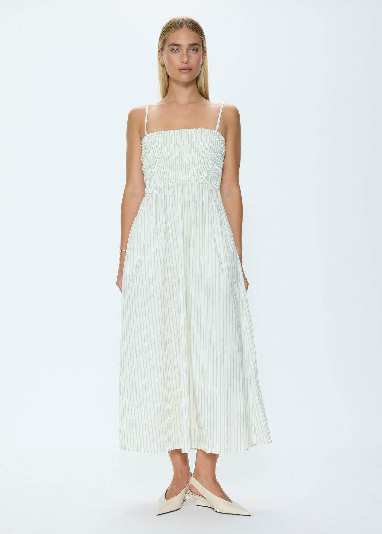 Pistola Bianca Dress - Sage Egret Stripe-Hand In Pocket
