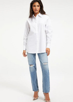 Good American Button 2.0 Shirt-White-Hand In Pocket