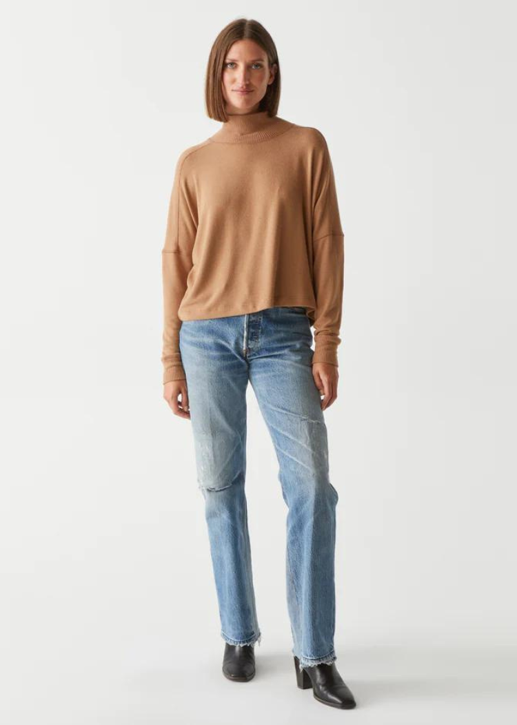 Frida Mock Neck Top - Camel-Hand In Pocket