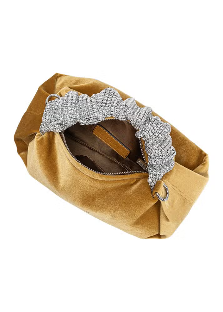 Melie Bianco Estela Velvet Top Handle Bag-Gold-Hand In Pocket