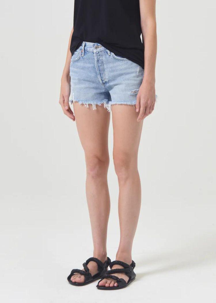 Agolde Parker Distressed Denim Shorts-Swapmeet-Hand In Pocket