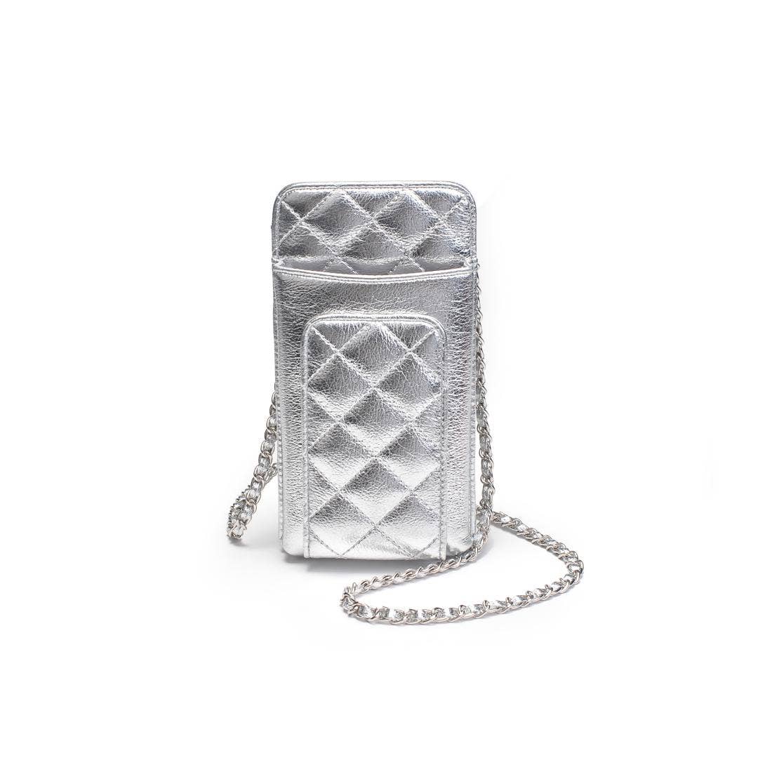 Brianna Cell Phone Crossbody: Silver-Hand In Pocket