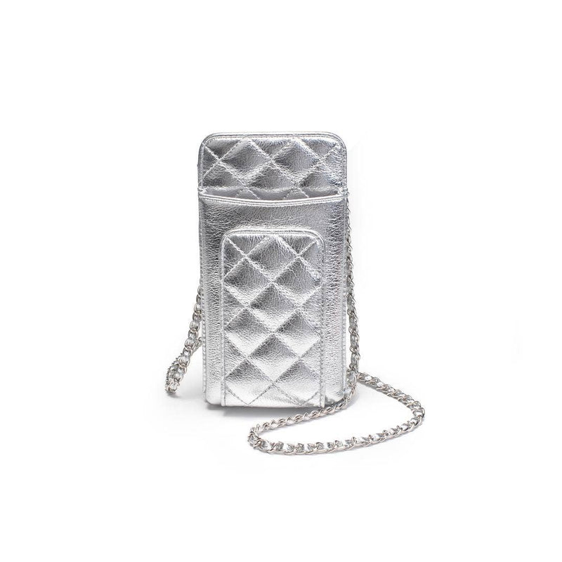 Brianna Cell Phone Crossbody: Silver-Hand In Pocket