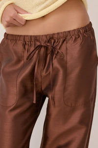 The Kylie Pants Tafetta Drawstring Pants - Brown