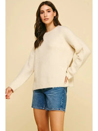 Moment Crewneck Sweater- Ivory-Hand In Pocket