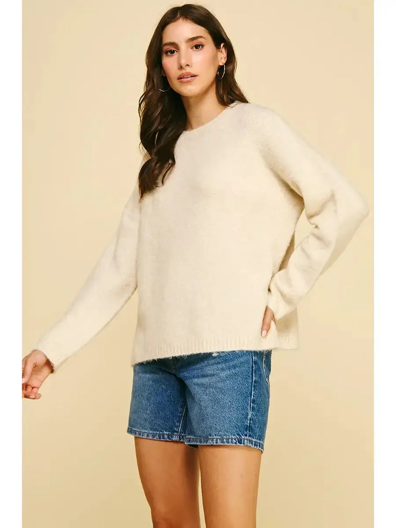 Moment Crewneck Sweater- Ivory-Hand In Pocket