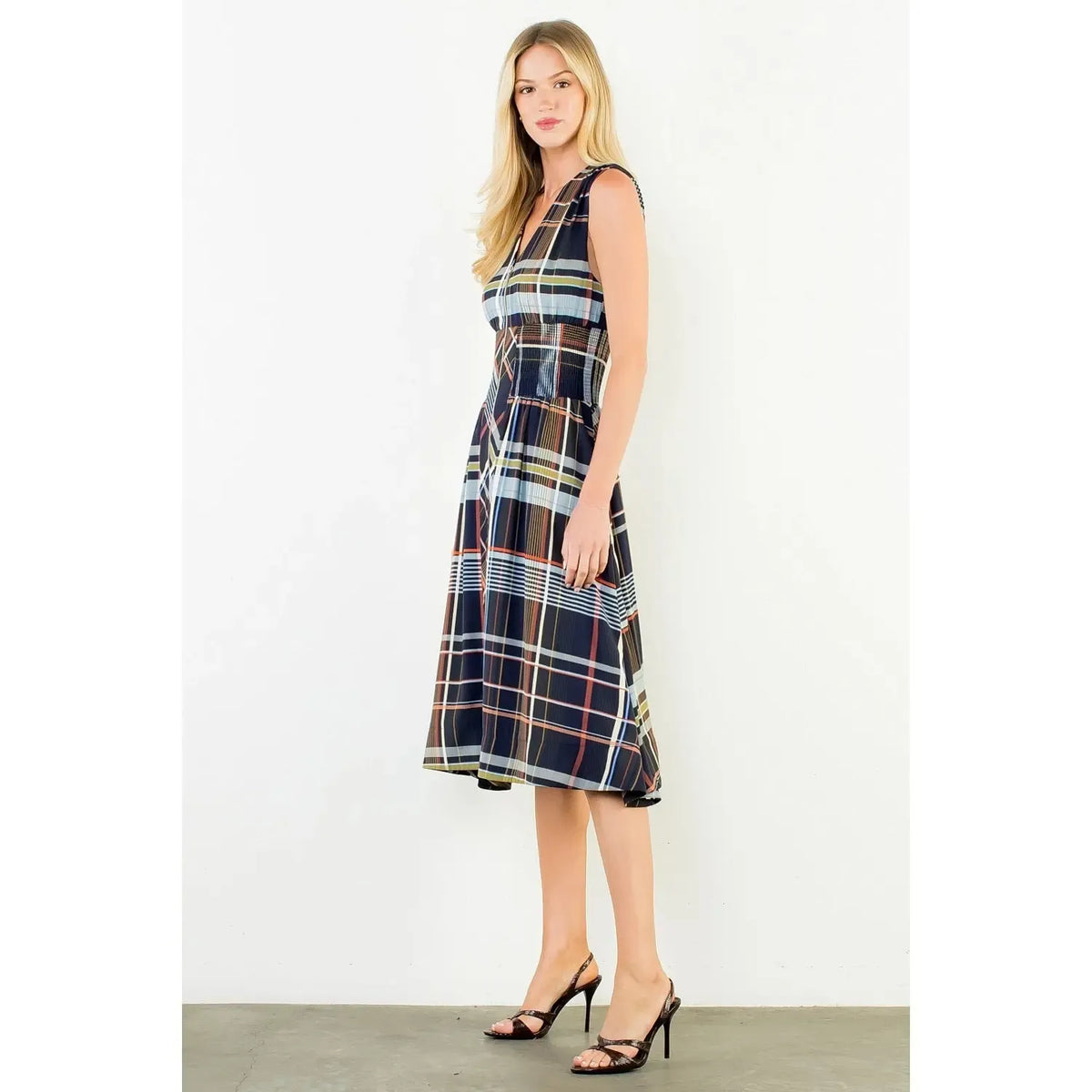 THML Blake Dress - Navy-Hand In Pocket