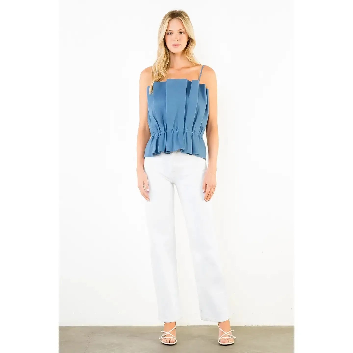 THML Ember Pleated Top - Dark Blue-Hand In Pocket