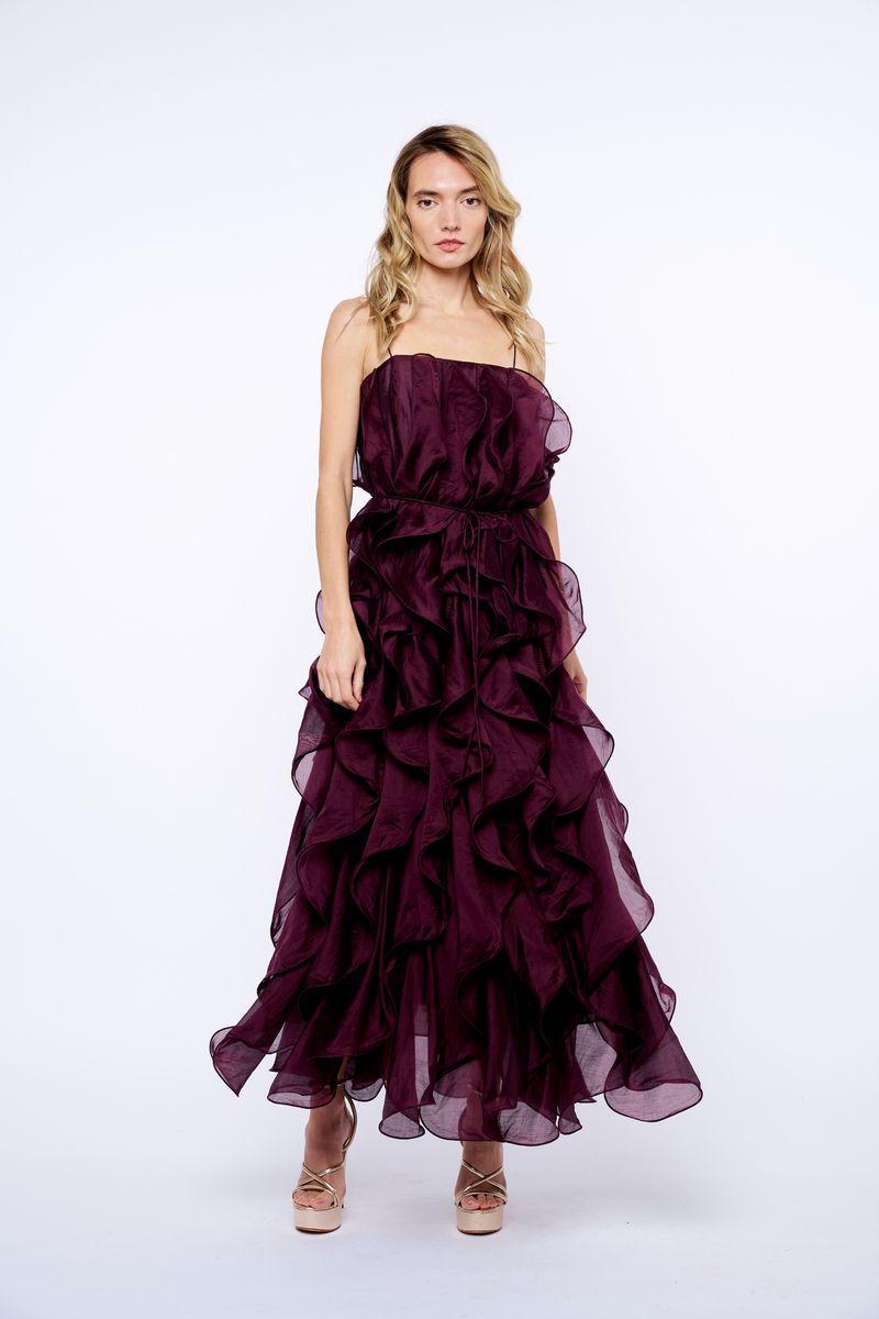 Ciebon Irina Ruffled Midi Dress - Plum-Hand In Pocket