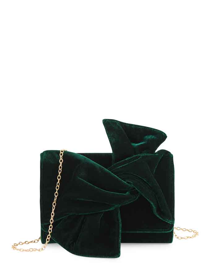 CORA Bow CLUTCH: BLACK-Hand In Pocket