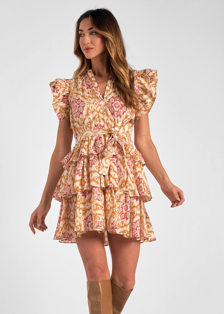 Elan Gracie Ruffle Sleeve Dress-Hand In Pocket