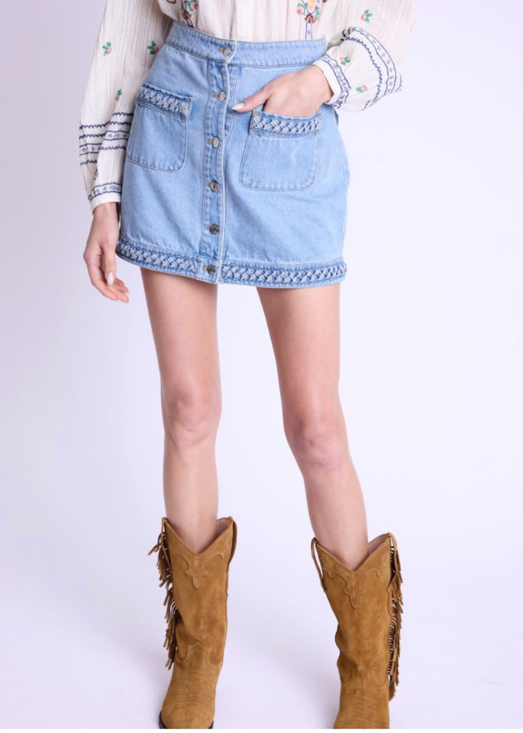 Berenice Janice Short denim skirt with woven pockets-Hand In Pocket