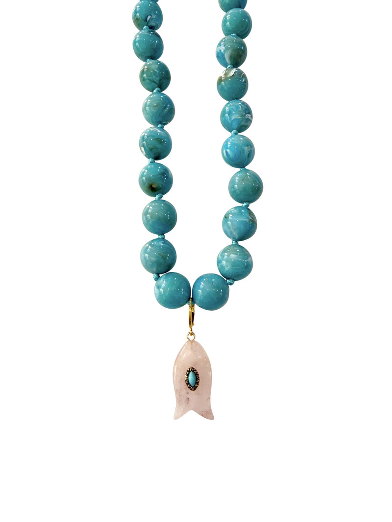 Kiawah Beaded Fish Charm Necklace - Turquoise-Hand In Pocket