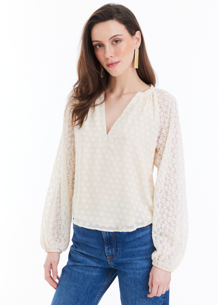 Lanly Blouse-Cream-Hand In Pocket
