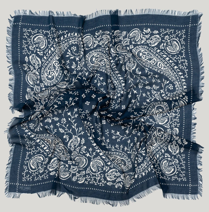 Oversize Fringe Bandana - Paisley in Navy-Hand In Pocket