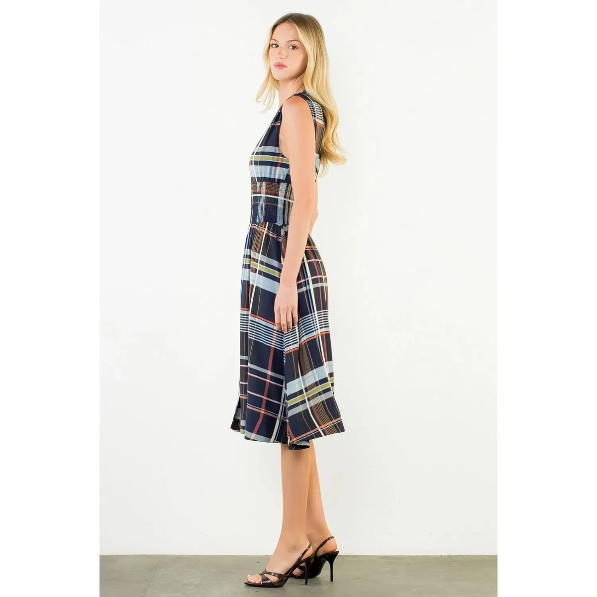THML Blake Dress - Navy-Hand In Pocket