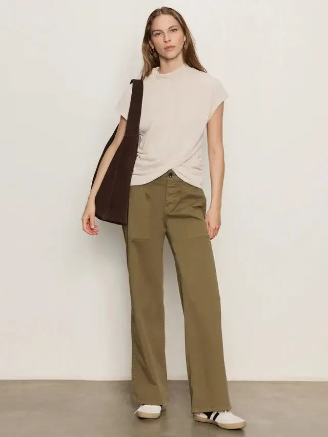 Sanctuary Draped Sleeveless Mock Neck - Pearl-Hand In Pocket