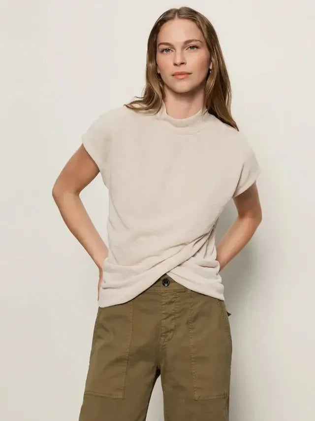 Sanctuary Draped Sleeveless Mock Neck - Pearl-Hand In Pocket