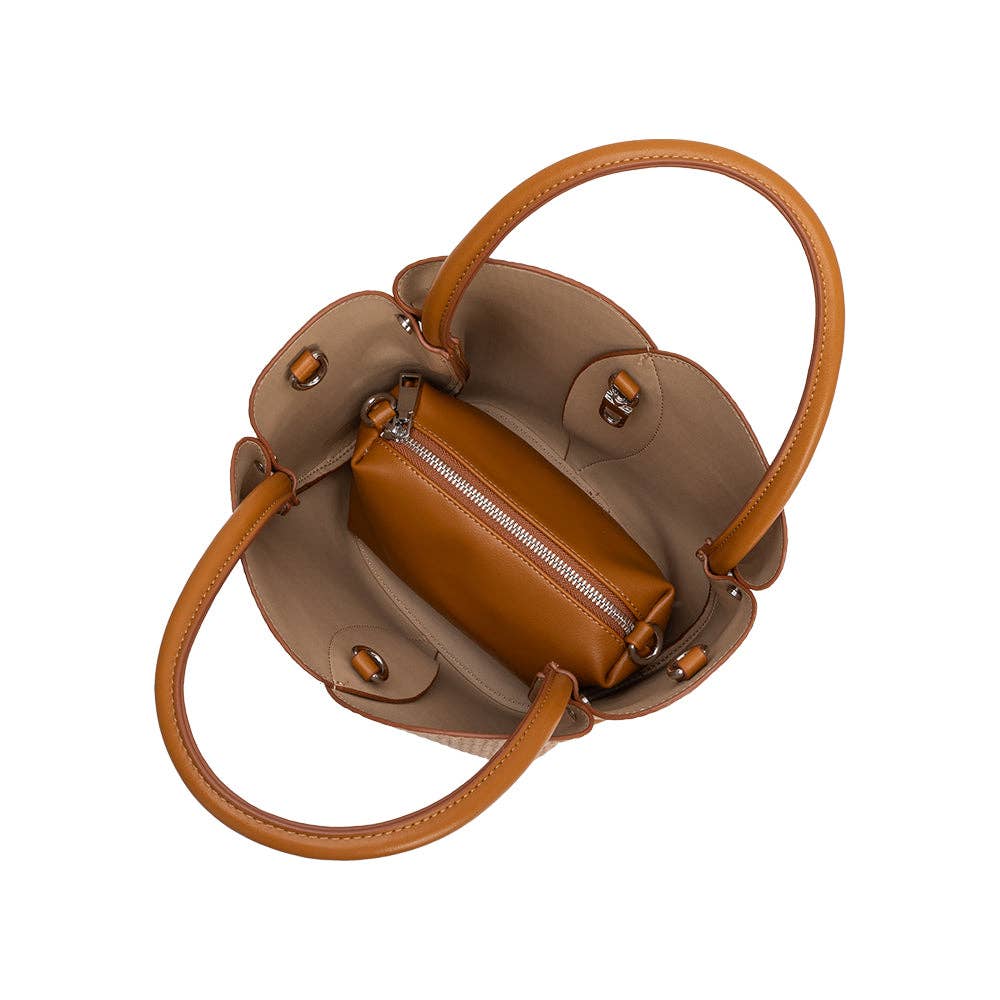 Melie Bianco Tulip Tote - Raffia Embossed-Hand In Pocket