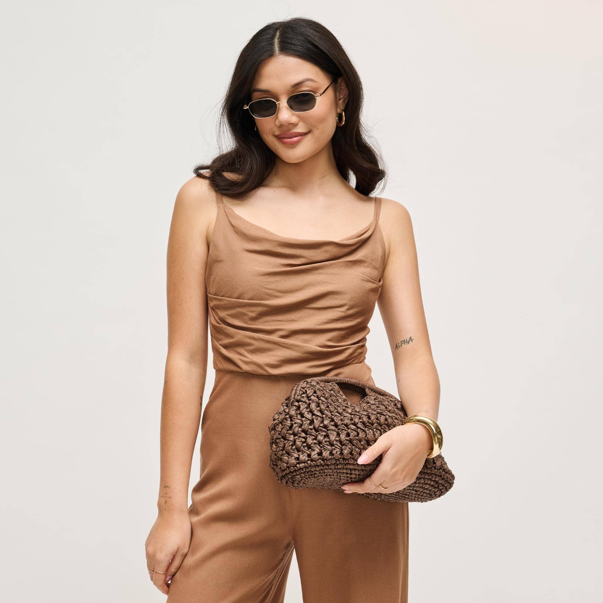 Abigail Crossbody - Chocolate-Hand In Pocket