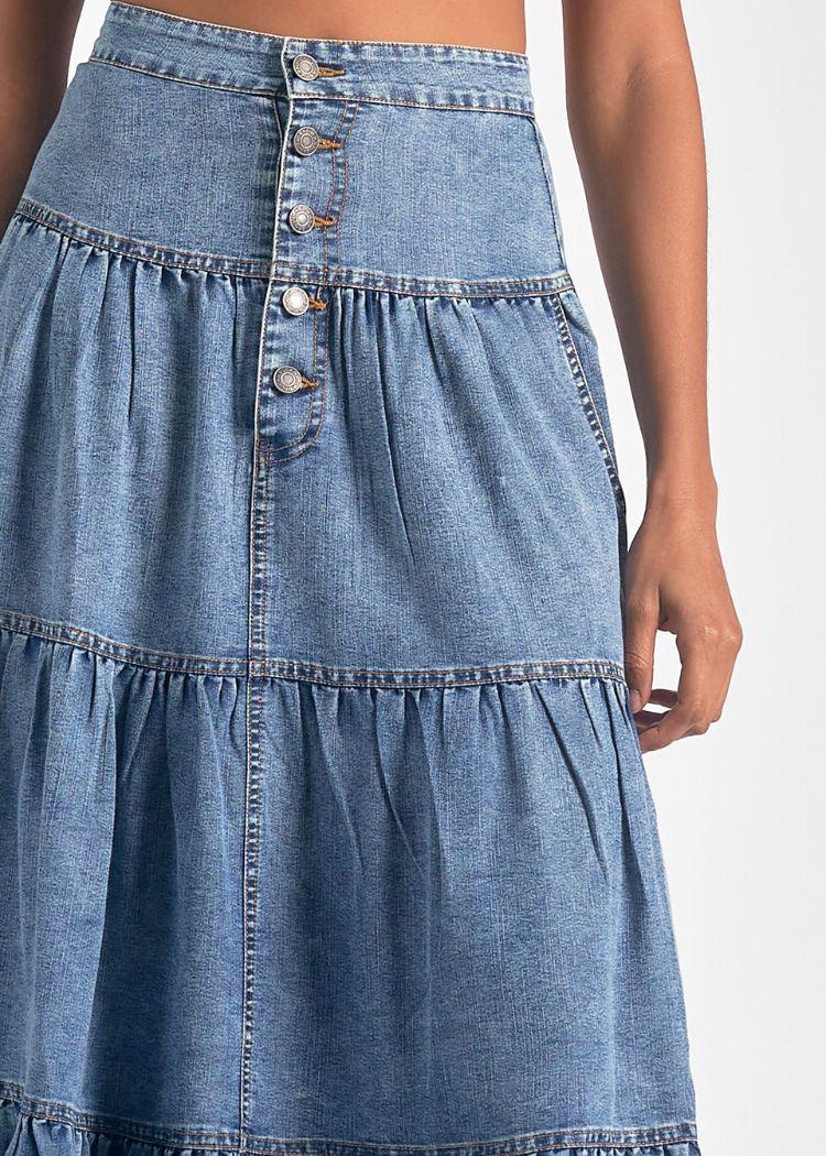 Elan Dolly Tiered Denim Skirt ***FINAL SALE***-Hand In Pocket